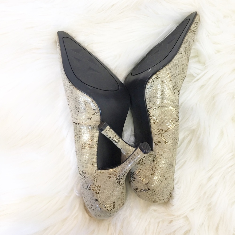 Genuine Leather Gold Fleck Tan Snake Print High Heels Pumps 6M - Picture 6 of 6